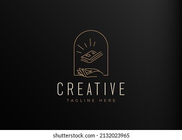 Plantilla de diseño de línea de logotipo de mano para libro