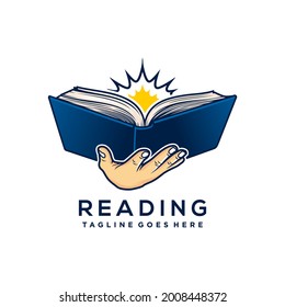 hand keep book, read  book Logo Vector Template, Design element for logo, poster, card, banner, emblem, t shirt. Vector illustrations