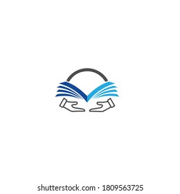 hand keep book. Smart learning education book shop store vector logo design template