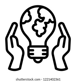 Hand keep global bulb icon. Outline hand keep global bulb vector icon for web design isolated on white background