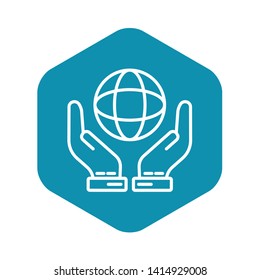 Hand keep globe icon. Outline hand keep globe vector icon for web design isolated on white background