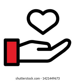 Hand keep heart icon. Outline hand keep heart vector icon for web design isolated on white background