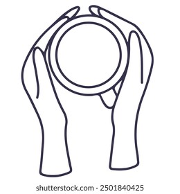 Hand keep tea or coffee cup line style up view.