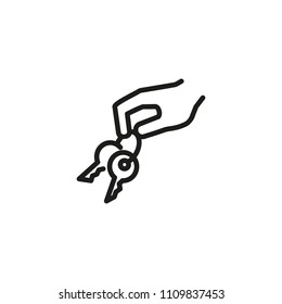 Hand with key chain line icon. Owner, house, protection. Property concept. Vector illustration can be used for topics like real estate, mortgage, rent