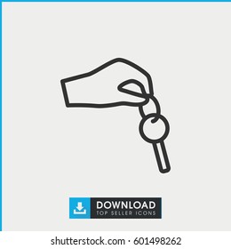 hand with key icon. simple outline hand with key vector icon. on white background.