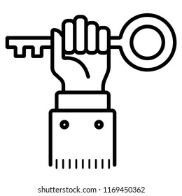 Hand with key icon, vector 