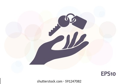 Hand and key icon, vector illustration