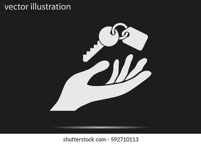 Hand and key icon, vector illustration.