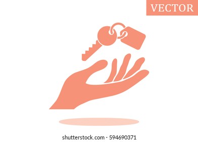 Hand and key icon, vector illustration.