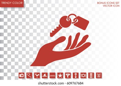Hand and key icon, vector illustration