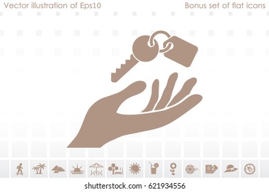 Hand and key icon, vector illustration
