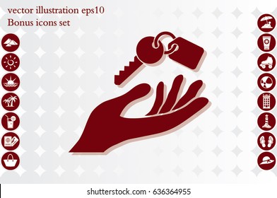 Hand and key icon, vector illustration