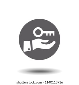 Hand with key icon, vector isolated illustration.