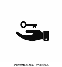 Hand with key icon, vector isolated illustration.