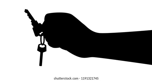 Hand with key silhouette vector