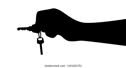 Hand with key silhouette vector