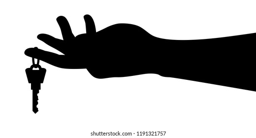 Hand with key silhouette vector