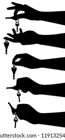 Hand With Key Silhouette Vector Set