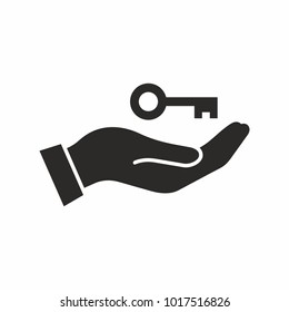 Hand With A Key. Vector Icon.