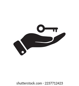 Hand with a key. Vector icon.