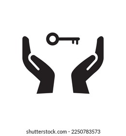 Hand with a key. Vector icon.