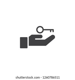 Hand and key vector icon. filled flat sign for mobile concept and web design. Rent house simple solid icon. Symbol, logo illustration. Pixel perfect vector graphics