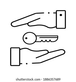 Hand with a key. Vector icon on white background.10EPS