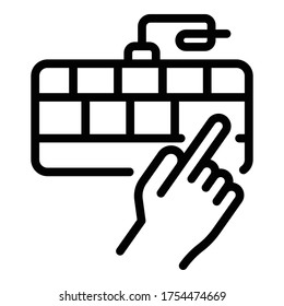 Hand and keyboard icon. Outline hand and keyboard vector icon for web design isolated on white background