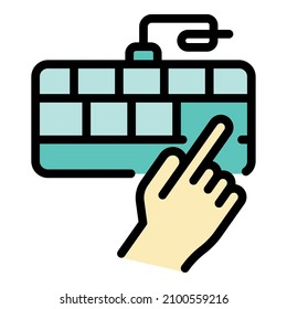 Hand and keyboard icon. Outline hand and keyboard vector icon color flat isolated