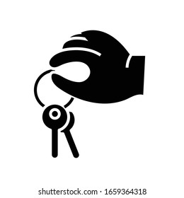 Mano con icono negro de teclas, ilustración conceptual, símbolo plano vectorial, signo de glifo.