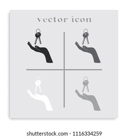 Hand with keys flat black and white vector icon.