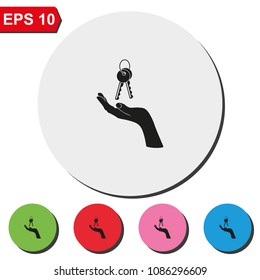 Hand with keys flat round colorful vector icon.