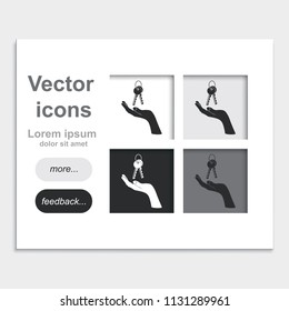 Hand with keys placed on web page template flat vector icon.