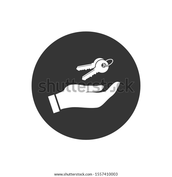 Hand\
with keys white icon on the gray background.\
Vector