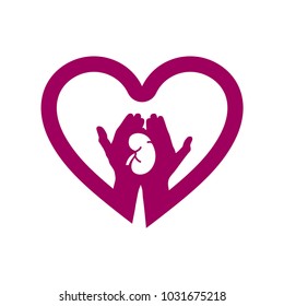 Hand with kidney in heart icon logo. Concept of love your kidneys