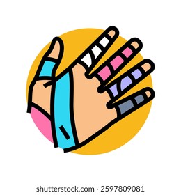 hand kinesio tape on fingers color icon vector. hand kinesio tape on fingers sign. isolated symbol illustration
