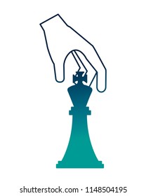 hand with king chess piece isolated icon