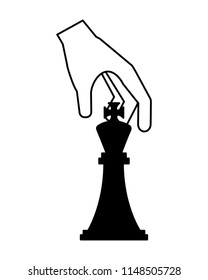 hand with king chess piece isolated icon