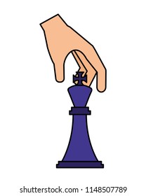 hand with king chess piece isolated icon