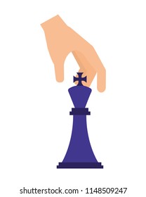 hand with king chess piece isolated icon