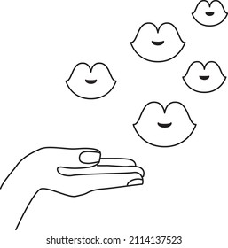 Hand and Kisses Love Icon. Valentines Day Symbol Vector Illustration.