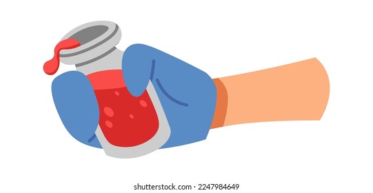 Hand in kitchen glove hold spices flat icon. Vector illustration