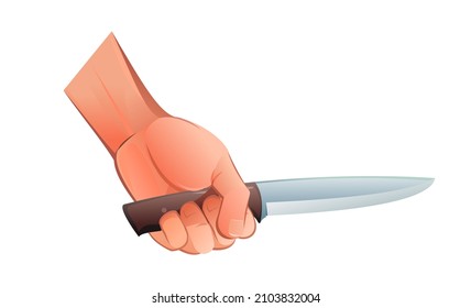 Hand with knife. Blow from below. Object isolated on white background. Funny cartoon style. Vector