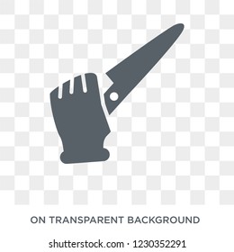 Hand and Knife icon. Trendy flat vector Hand and Knife icon on transparent background from Hands and guestures collection. 