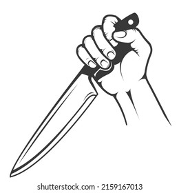 Mano con cuchillo, amenaza asesina, asesino o maniático, concepto de violencia, vector