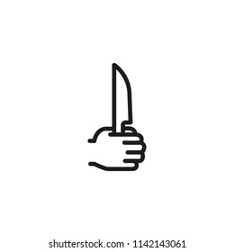 Hand with knife line icon. Sharp, utensil, holding. Equipment concept. Vector illustration can be used for topics like kitchen, cooking, chef