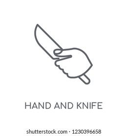 Hand and Knife linear icon. Modern outline Hand and Knife logo concept on white background from Hands collection. Suitable for use on web apps, mobile apps and print media.