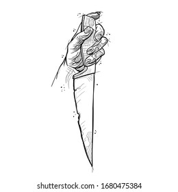 Hand With Knife In Sketch Style