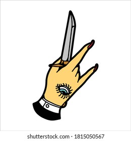 hand with knife tattoo vector design