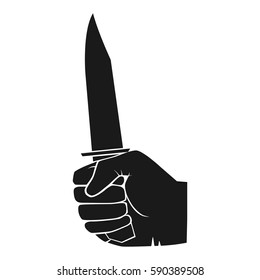 Hand with a knife vector black tone mage. Silhouette image in dark gray color.